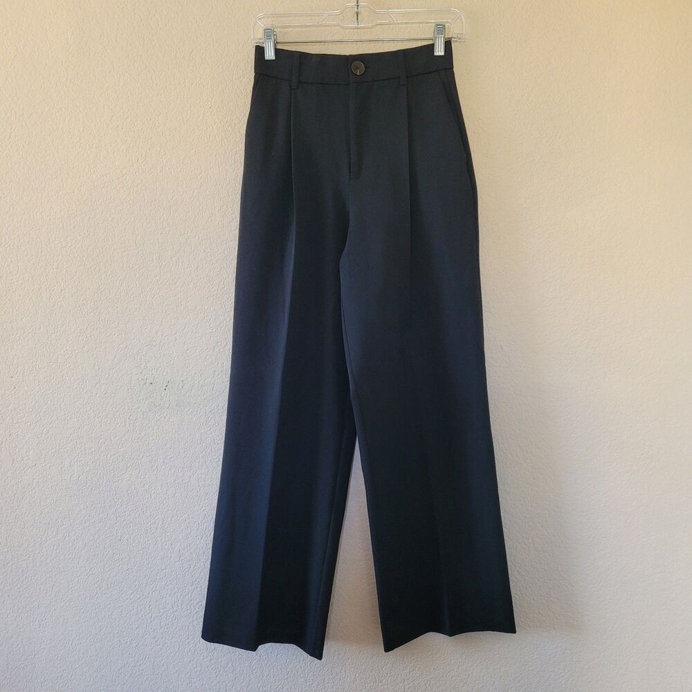 Zara Pleated Dress Trouser Pants Women Size Xsmall Black High rise Pockets